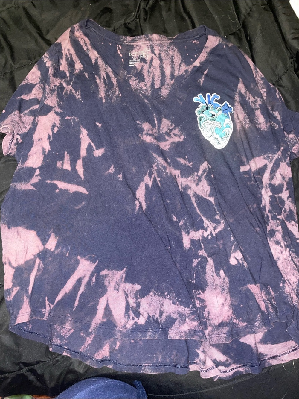 Terra & sky Tie-Dye Short Sleeve Top in Navy and Pink size 2XL with embroidered